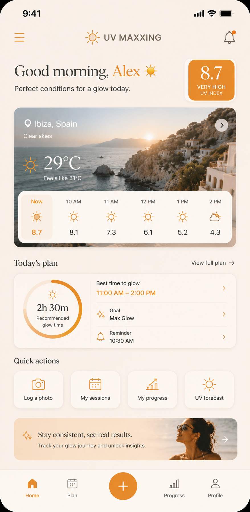UV Maxxing home dashboard